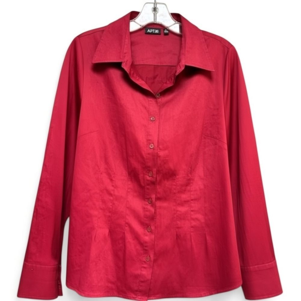 Apt 9 Red Button Up Blouse Medium Long Sleeve Work Shirt Womens Career Top